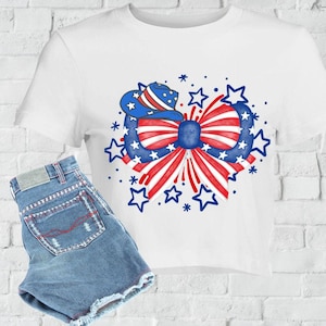 Short Sleeve Crop Tops for Women 4th of July Tee Red White and Blue American Independence Shirt