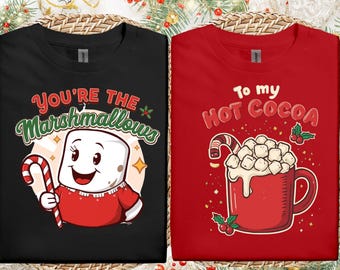 Matching Couple Christmas T-Shirts: Hot Cocoa & Marshmallows