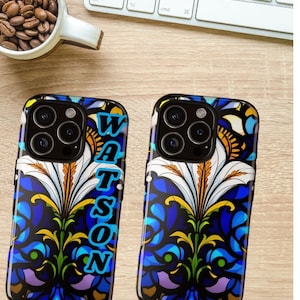 Personalized Stained Glass Effect iPhone 16 Pro Max Tough Phone Cover, Colorful Lilly design,  birthday Gift for Her, Wildflower Aesthetic