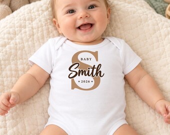 Personalized Baby Bodysuit, Custom Last Name, Newborn Keepsake (2026)