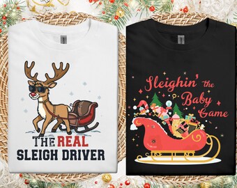 Ensemble de t-shirt de jeu de traîneau pour bébé | Faire-part de grossesse de Noël assorti The Real Sleigh Driver