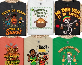 Funny Jamaican Halloween Shirt: Pumpkin Dumplin, Candy, Reggae Skeleton