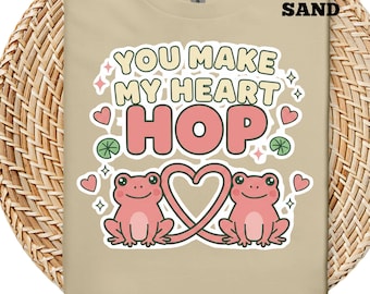 You Make My Heart Hop Shirt, Frog Valentine Shirt, Cute Frog Love Tee, Animal Pun Valentine Gift, Frog Couple Shirt