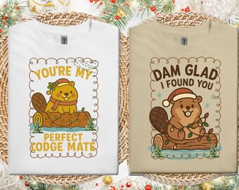 Funny Beaver Couple's T-Shirt Set: Cozy Winter Cabin Pun Tee