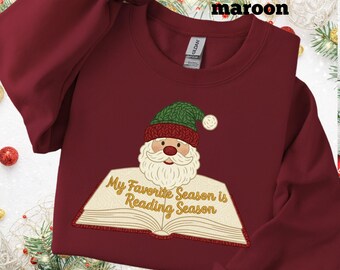 Leselehrer-Weihnachtshemd • Meine Lieblingsjahreszeit ist Lesesaison • Weihnachtsbuch-Garn-Textur Alphabetisierungsurlaubs-Hemd