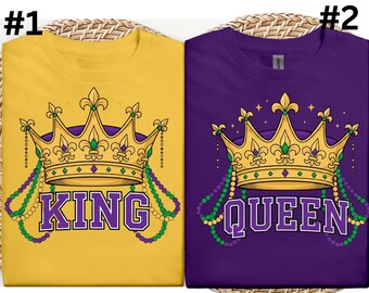 Camisetas de Rey y Reina del Mardi Gras, conjuntos de pareja a juego, camisetas de Mardi Gras para él y para ella, atuendo de desfile de Nueva Orleans, camiseta de pareja de carnaval