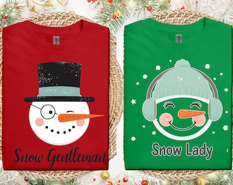 Snowman Couple Christmas T-Shirts: Matching Holiday Tees