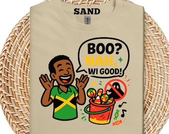 Funny Jamaican Halloween T-Shirt: Reggae Ghost, 'Wi Good!'