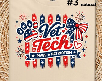 Camiseta Patriótica para Técnico Veterinário, Camiseta para Técnico Veterinário do 4 de Julho, Camiseta para Técnico Veterinário, Camiseta Patinhas e Patriotismo, Camiseta Americana para Veterinário