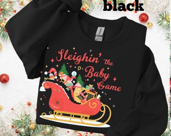 Ensemble de sweat-shirt avec le traîneau pour bébé | Révélation grossesse assortie The Real Sleigh Driver