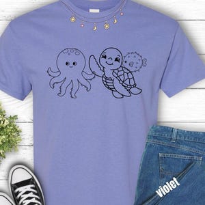 Cute Ocean Life Tee, Unisex Heavy Cotton Tee, Beach Lover Gift, Marine Animal Design Shirt, Ocean Theme Apparel, Casual Wear, cute pet shirt