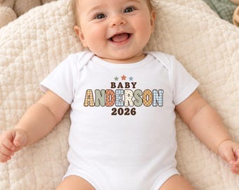 Personalized Baby Bodysuit, Custom Last Name, Newborn Keepsake (2026)