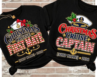 Camisetas combinando para casal em cruzeiro de Natal, camisetas personalizadas de capitão e imediato, camisetas de cruzeiro de férias, presente para casais da Comfort Colors