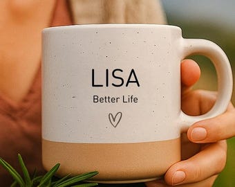 Personalized Stoneware Mug: Custom Engraved Two-Tone Dipped Design