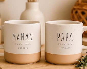 Custom Engraved Two-Tone Mug: Personalized Stoneware Coffee Cup, Mom Gift, Family Gift