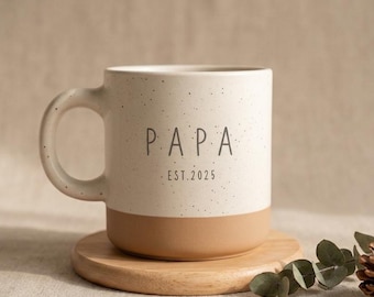 Mug bicolore gravé personnalisé : tasse à café en grès personnalisée, cadeau papa