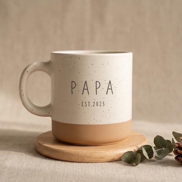 Custom Engraved Two-Tone Mug: Personalized Stoneware Coffee Cup, DAD Gift