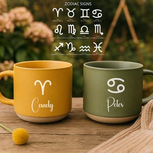Taza personalizada del zodiaco - Taza de café con nombre grabado con láser, cerámica de 355 ml (12 oz)