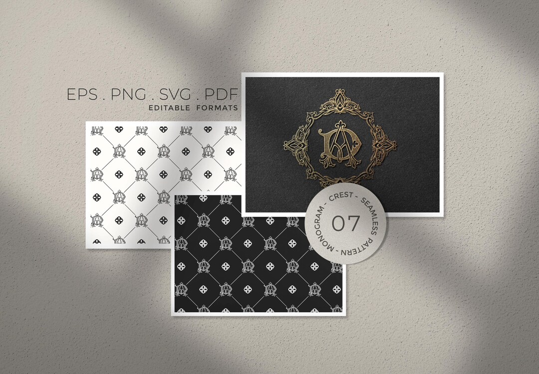 Ad Monogram Pattern Vintage Monogram AD + Crest & Seamless Pattern | Editable Vector ...