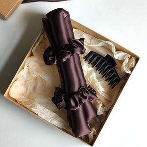 Seide Heatless Lockenwickler, Heatless Silk Lockenwickler mit Haarspange, Braun 100% Naturseide Lockenwickler