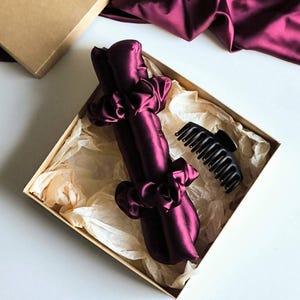 Seide Heatless Lockenwickler, Heatless Silk Lockenwickler mit Haarspange, Bordeaux Lockenwickler aus 100% Naturseide