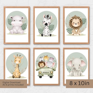Set of 6 Safari Animal prints, Boho Nursery Wall art prints, Safari Nursery decor, Boho kids room, Baby Nursery, Jungle Nursery decor