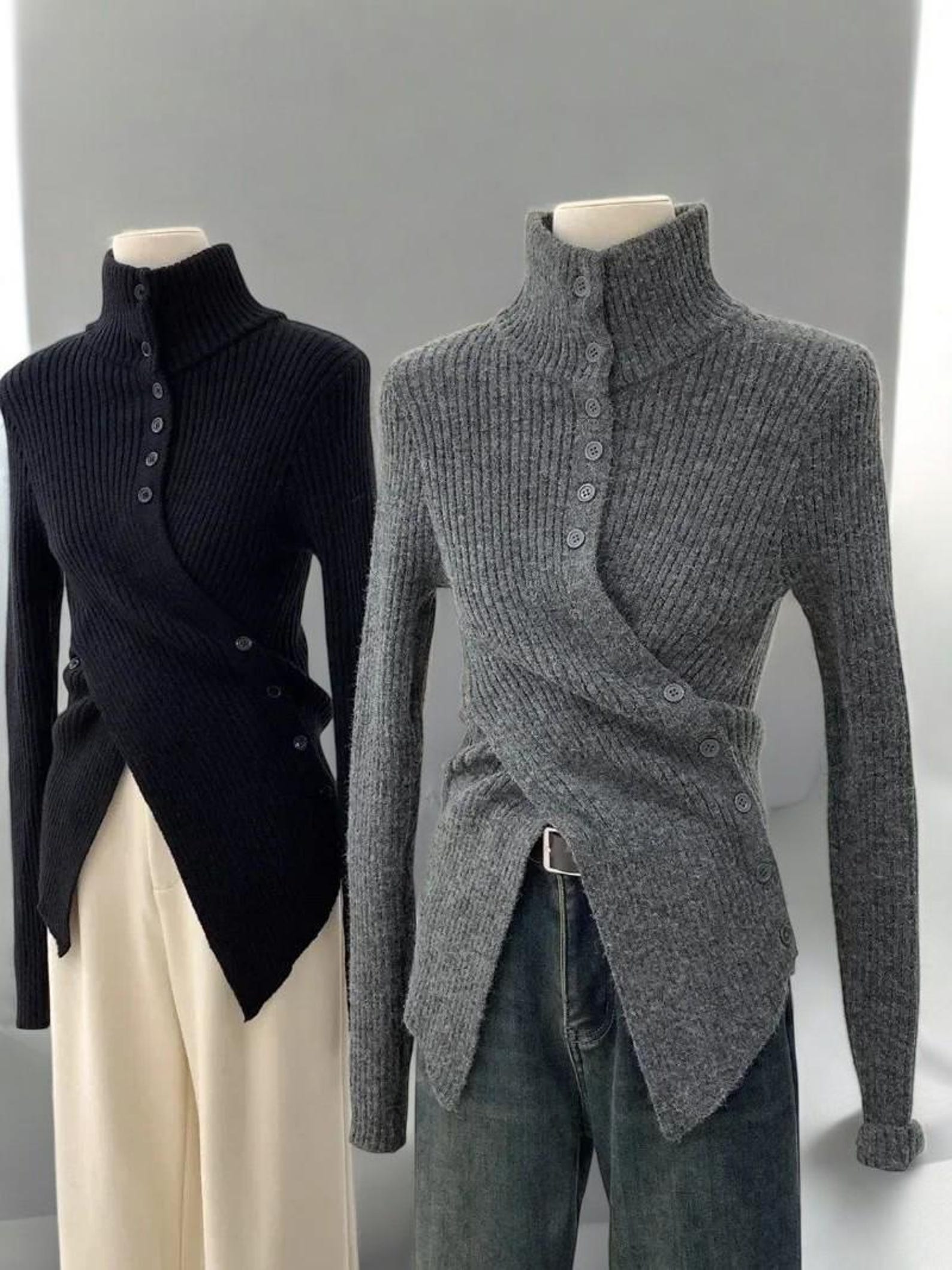 Asymmetrical Ribbed Slim Sweater
