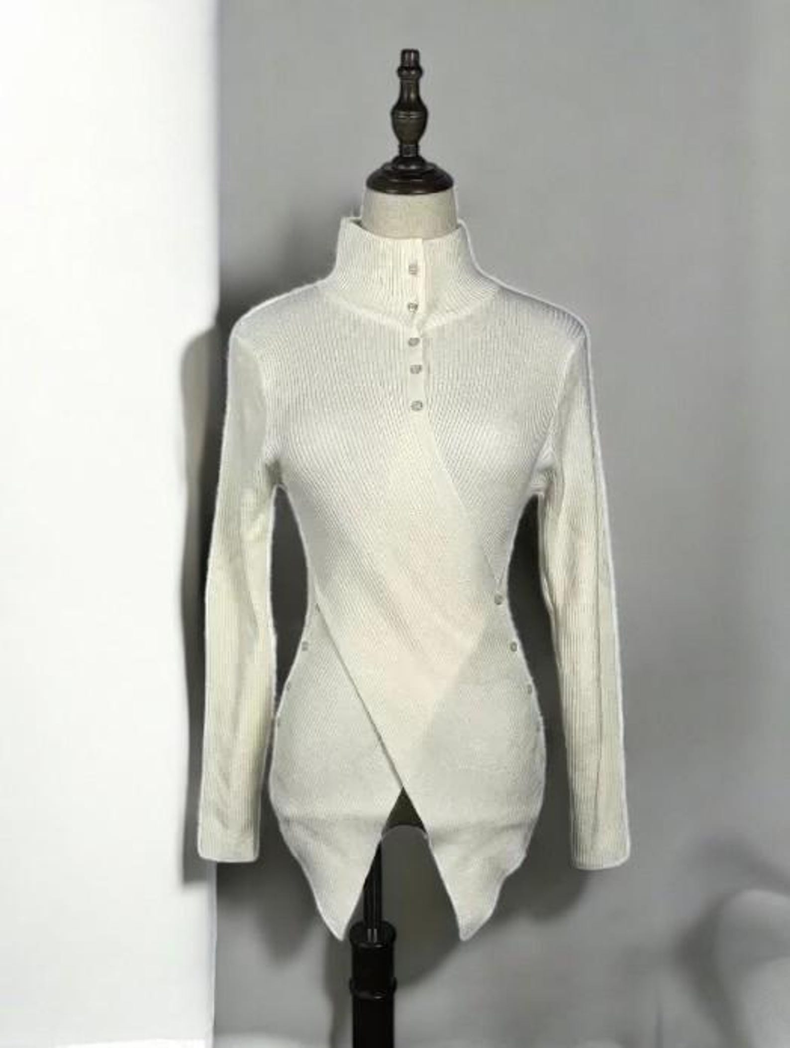 Chic Black High Neck Asymmetrical Design Knit Sweater Tops Winter