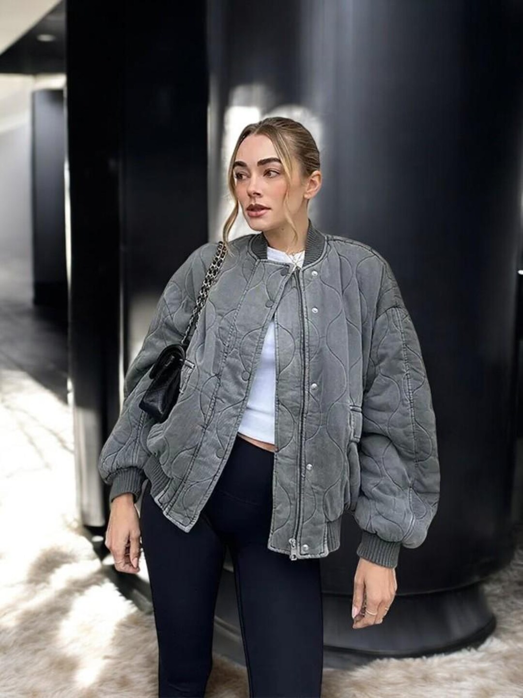 LADIES QUILTED COMBO BOMBER JACKET main image 0