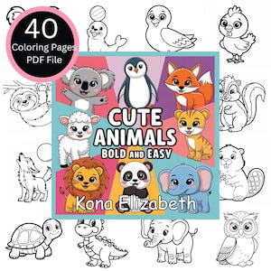 40 Original Printable Cute Animal Coloring Pages Bold and Easy Designs For Kids Coloring Sheets Digital PDF Downloadable Line Art