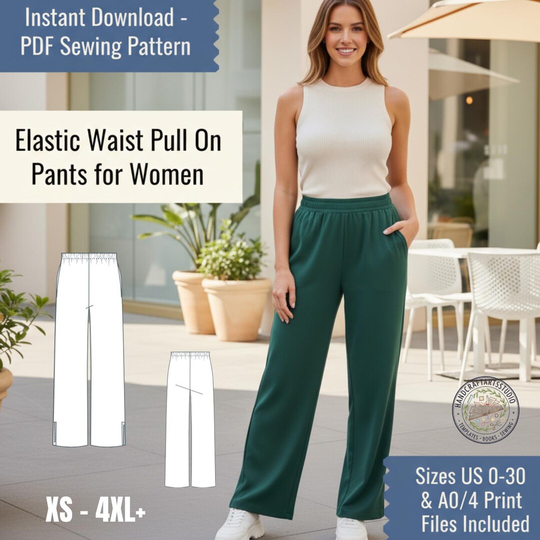 Pull on Pants PDF Sewing Pattern | Elastic Waist Relaxed Fit Women XS ...