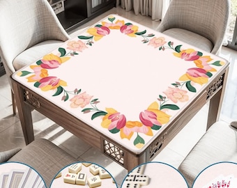 Tapis de mahjong rose tulipes printanières 31,5 ensembles de housses de table antidérapantes enroulables surface douce silencieuse cadeaux d'impression de qualité supérieure pour les amateurs de mah-jong avec sac