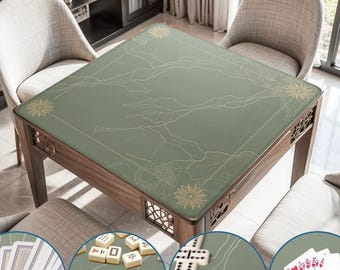 Juego de mesa mahjong minimalista con diseño de salvia, estilo zen de lujo, silencioso y suave, elegante, color jade, verde pastel y dorado, ideal como regalo, alfombrillas enrollables antideslizantes.