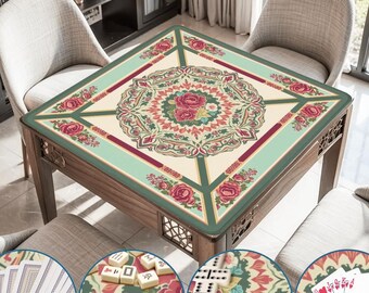 Mütter Rose Mahjong Matte Rolled Reise-Set Mahjongg Tischdecke mit Tasche und Regeln Geschenke Ideen für Mahh Jongg Liebhaber Clubs Men Center