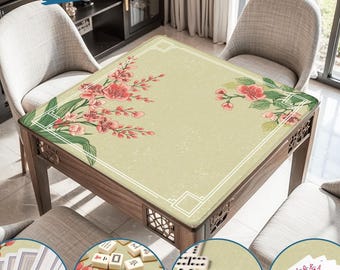 Pastel Pink Green Mahjong Mat 31.5" Ship Rolled Up Floral Botanical Mah jongg Playmat with bag instructions line finder Non-Slip Waterproof