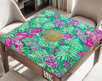 Tapis de mahjong mandala tropical rose vert floral, napperon de table antidérapant enroulable, sac de mahjong shufflers design, coffrets cadeaux, accessoires