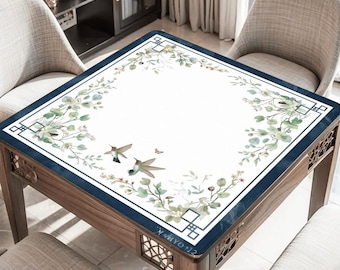 Luxury Hummingbird Mahjong Mat –Elegant Mahjongg Table Cover Non-Slip Rollable Mats and Bag Japanese Style Mah jongg Board Gifts for Players