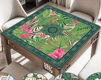Grüne tropische Mahjong-Matte - rollbare nicht gefaltete Tischdecken-Tuchsets mit Regeln rutschfestes transportierbares Spiel-Mah-Jongg-Matten 31,5-Zoll-Set