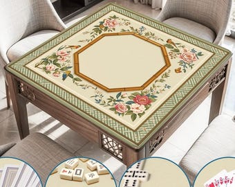 Tapete de Mahjong enrollable antideslizante de poliéster, funda para mesa de 80 cm (31,5 pulgadas), superficie de juego suave y silenciosa, bolsa de almacenamiento, regalo para noches de juegos en casa, pájaros azules, juego estadounidense