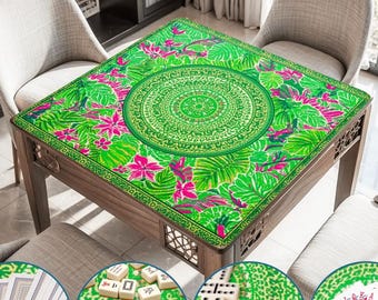 Tapis de mahjong vert néon Jungle Mahh jongg, ensembles de housses de table, tapis enroulables antidérapants, surface de jeu zen, fleurs roses, cadeaux pour hommes, accessoires