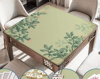 Pastel Green Mahjong Mat 31.5" Ship Rolled Up - Floral Botanical Mah jongg Playmat with bag, instructions, line finder, Non-Slip Waterproof