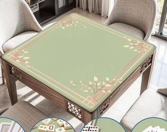 Green Peach Motif Mahjong Mat Luxury Aesthetic Non Slip Table Cover Quiet Tile Play Surface Mah jongg Mats Sets Gifts Ideas for Game Lovers