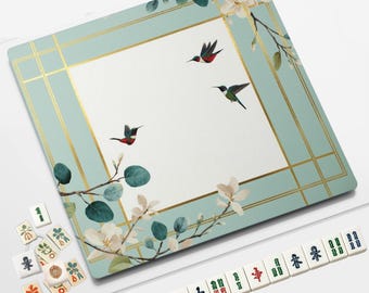 Luxury Hummingbird Mahjong Mat –Elegant Mahjongg Table Cover Non-Slip Rollable Mats and Bag Japanese Style Mah jongg Board Gifts for Players