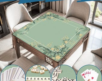 Tapete de Mahjong floral verde elegante - Mantel de lujo antideslizante, tapete de juego enrollable de Mahjong de primera calidad, regalos estéticos para amantes de los juegos, Navidad