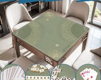 Tapete de Mahjong Sage Lotus: tapete de Mahjong Zen de lujo, suave y antideslizante, enrollable, silencioso, elegante, verde, regalo de estilo asiático minimalista.