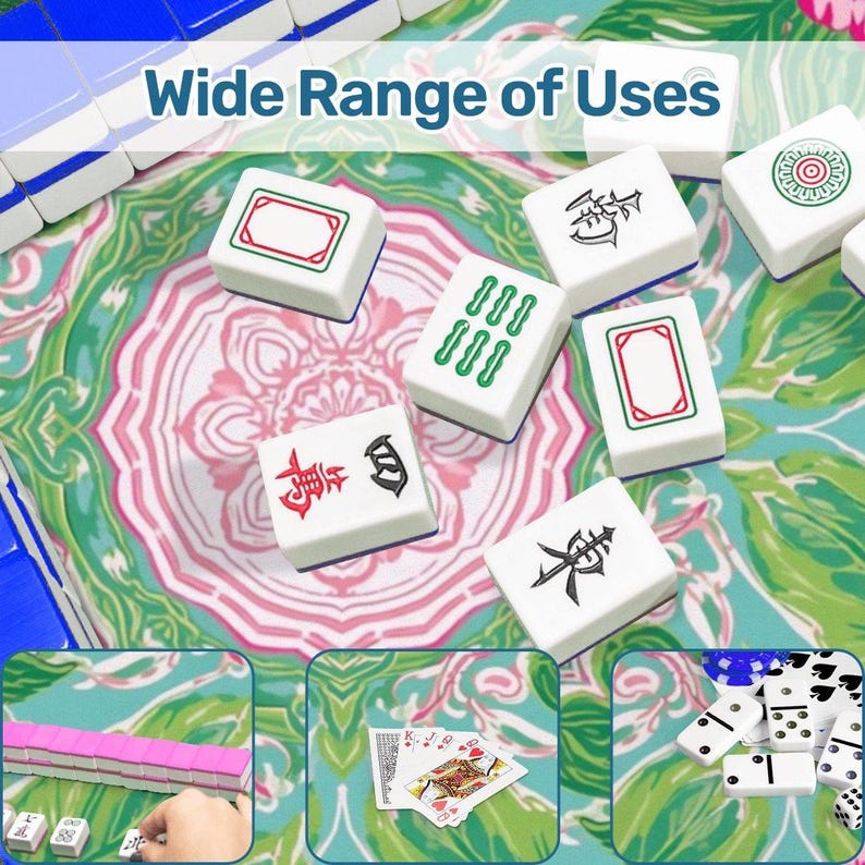 Green Pink Paradise Mahjong Mat 31.5" • Non-Slip Roll Up Play Mat Luxury Floral Game Board • Quiet Smooth Surface Gifts for Mah jongg Lovers image 7