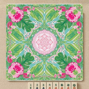 Tapis de mahjong paradisiaque vert rose 31,5 po. • Tapis de jeu antidérapant enroulable, plateau de jeu floral de luxe • surface lisse et silencieuse, cadeaux pour les amateurs de mah-jong