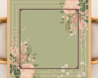 Pastel Green Mahjong Mat 31.5 Shipped Rolled Up Floral Botanical Mah jongg Playmat with bag instructions line finder Non-Slip Waterproof Pad
