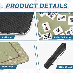 Roses Corner Mahjong Mat Roll-Up Floral Blossom Game Table Cover Cloth Smooth Non-Slip Noise-Reducing Mats with Tile Bag Elegant Green Gifts image 4