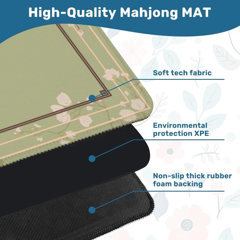 Roses Corner Mahjong Mat Roll-Up Floral Blossom Game Table Cover Cloth Smooth Non-Slip Noise-Reducing Mats with Tile Bag Elegant Green Gifts image 3